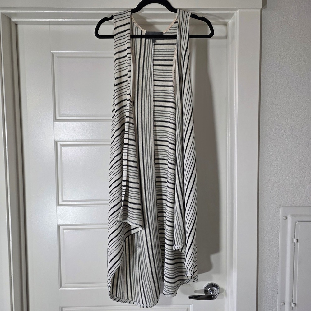 Sunday in Brooklyn Striped Racerback Draped Vest Cardigan Cream Black M
